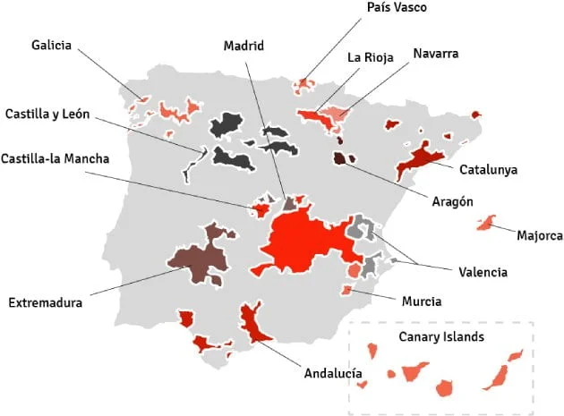 Wijnland Spanje | kaart met wijnstreken